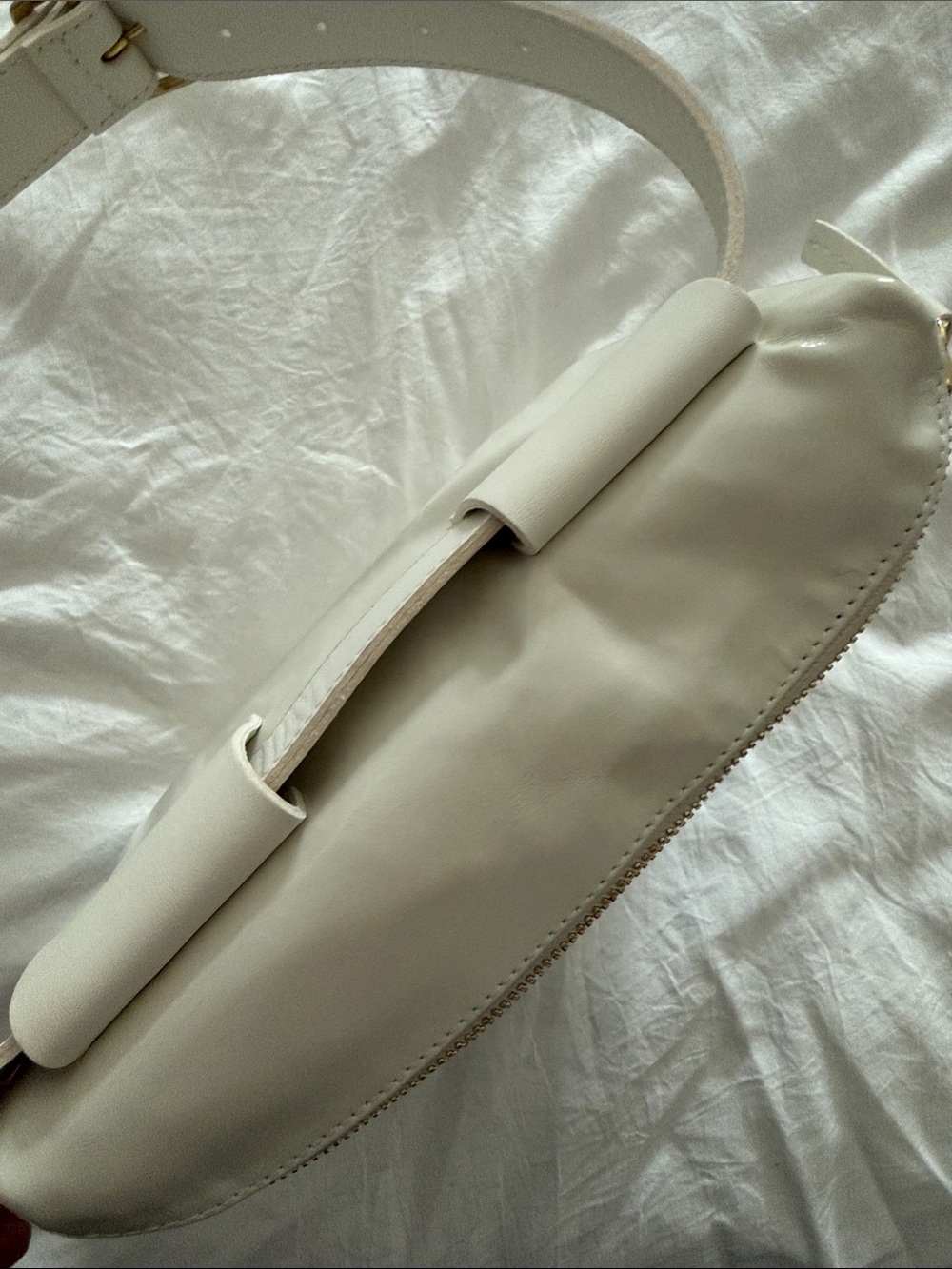 Clare V White Leather Crossbody Belt Bag with Gold Zipper - Picture 7 of 9